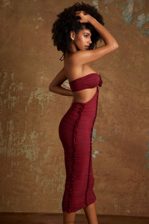 aergul sukienka midaxi z wycięciami i kwiatowymi detalami 2FZ0T291 wino Oh Polly