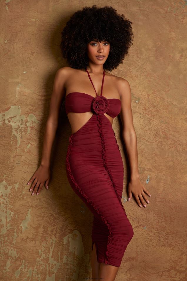 aergul sukienka midaxi z wycięciami i kwiatowymi detalami 2FZ0T291 wino Oh Polly