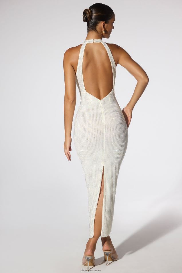 suknia wieczorowa sarita, ozdobiona dekoltem wiązanym na szyi i niskim tyłem 2FZ0T27 kość słoniowa Oh Polly