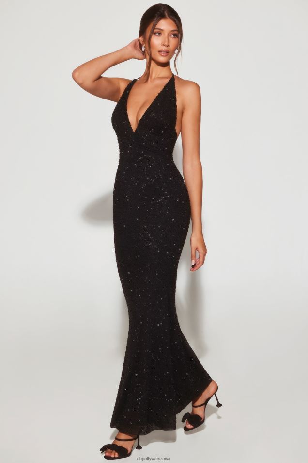 suknia wieczorowa verona, ozdobiona głębokim dekoltem i dekoltem wiązanym na szyi 2FZ0T11 czarny Oh Polly