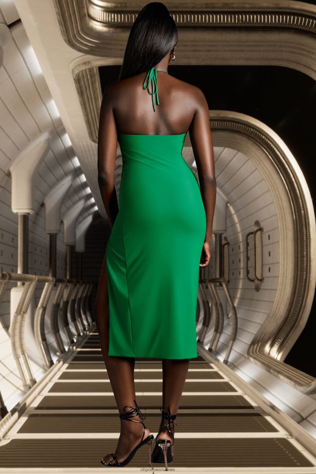 Nowa sukienka midi z wycięciem energetycznym 2FZ0T473 zielony Oh Polly