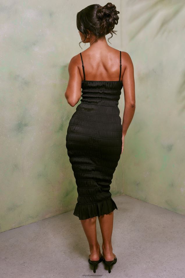 Sukienka midi Heidi z marszczonym przodem i wiązaniem 2FZ0T36 czarny Oh Polly