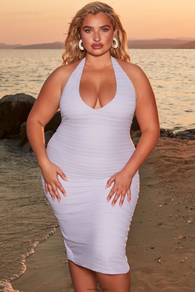 błękitna, szydełkowa sukienka midi z głębokim dekoltem 2FZ0T485 liliowy Oh Polly