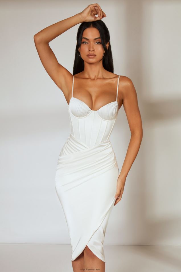 delikatna drapowana spódnica gorsetowa sukienka midi 2FZ0T386 kość słoniowa Oh Polly