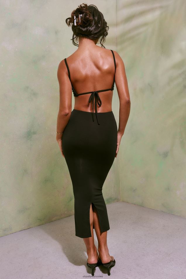 demetria marszczona sukienka midi z wycięciem 2FZ0T35 czarny Oh Polly