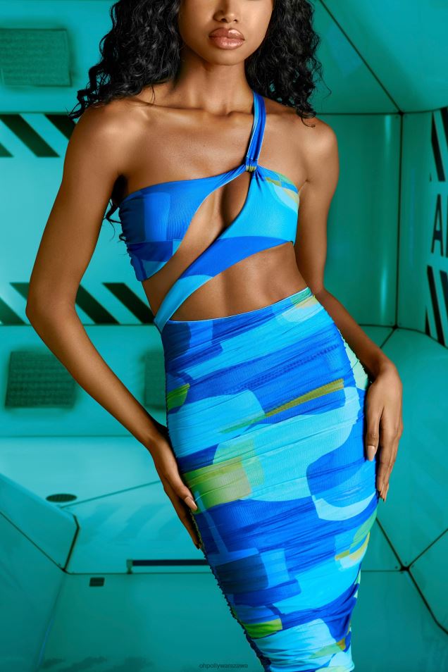 ewoluująca asymetryczna sukienka midi z wycięciem 2FZ0T470 niebieski Oh Polly