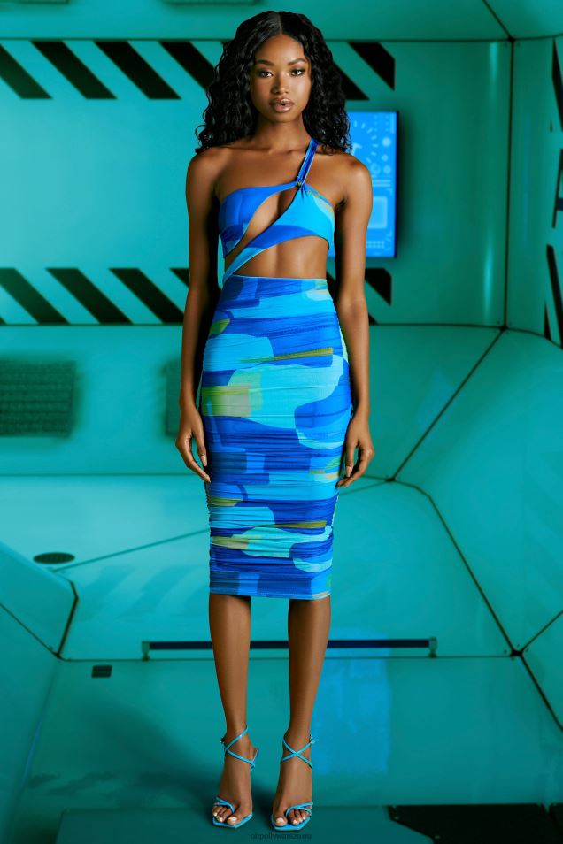 ewoluująca asymetryczna sukienka midi z wycięciem 2FZ0T470 niebieski Oh Polly