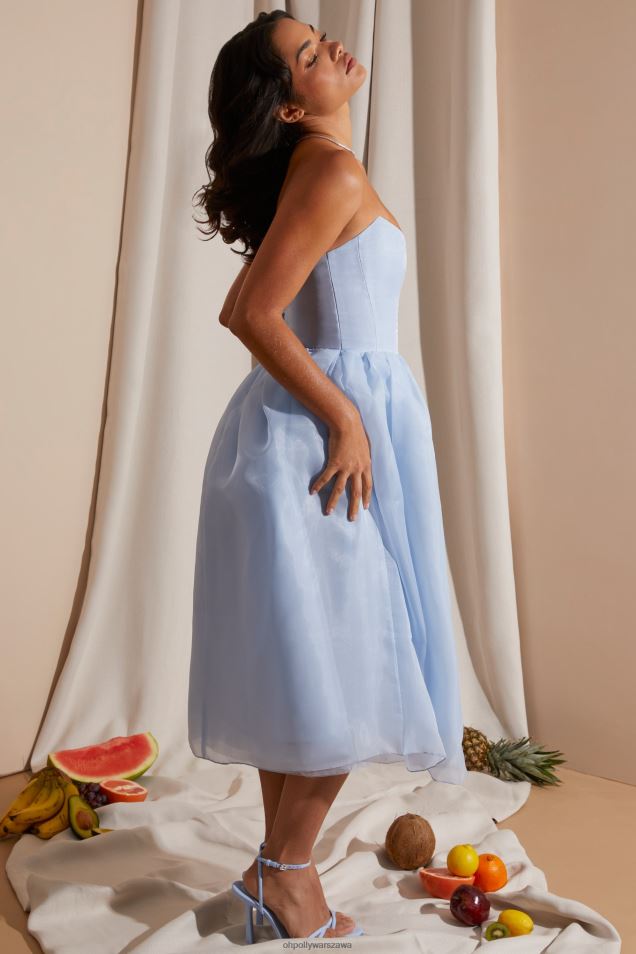 marise, gorsetowa, tiulowa sukienka midi bez ramiączek 2FZ0T238 niebieski Oh Polly