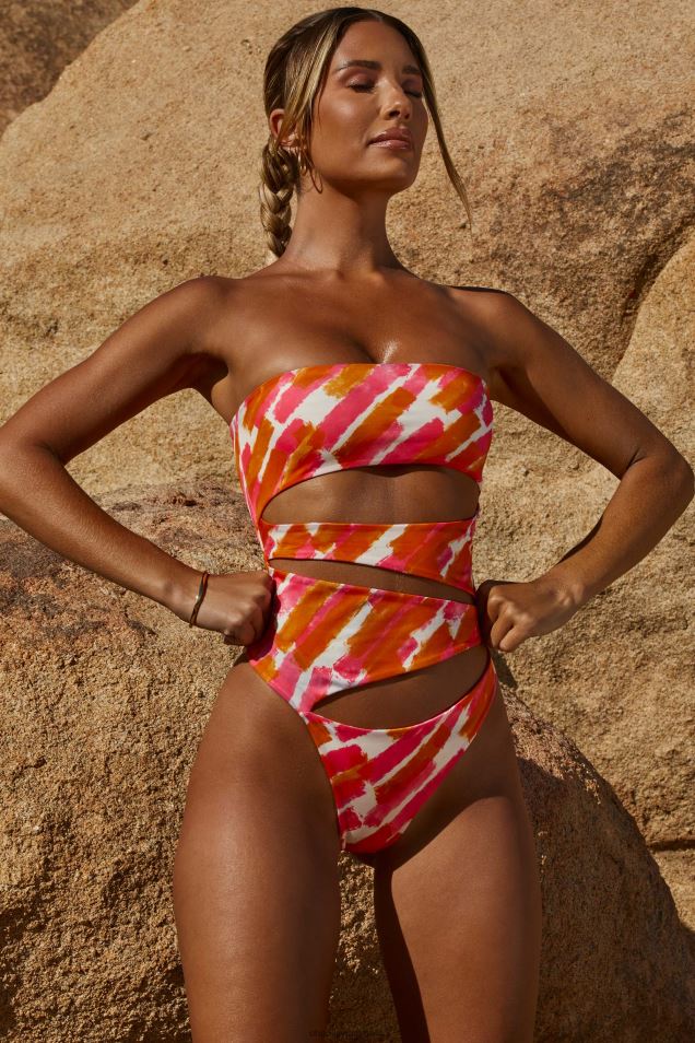 Hydra wycięte stringi bez ramiączek, jednoczęściowe 2FZ0T895 różowy nadruk Oh Polly